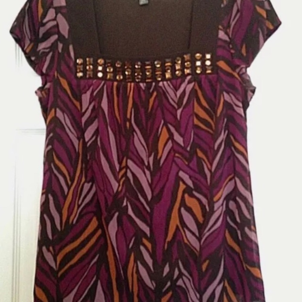 Apt. 9 Petite Medium Top Brown Purple Orange with Rhinestones (T130)